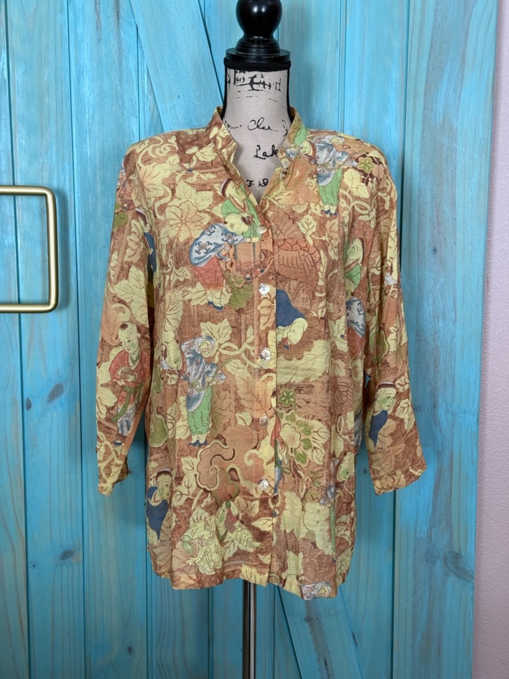 Citron Vintage Women’s Artsy Asian Children Rayon Blend Blouse - XL